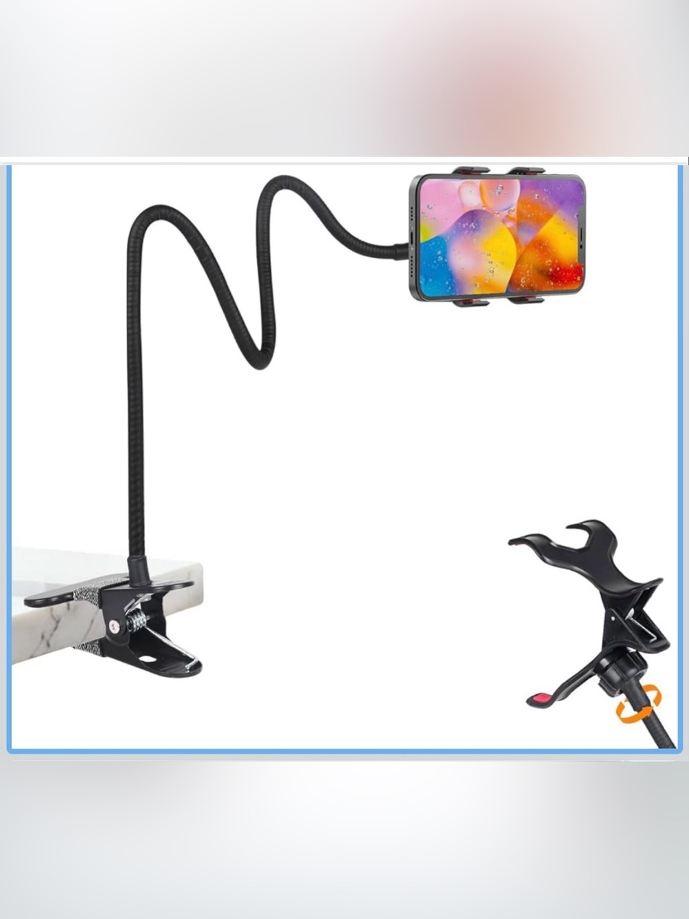 Flexible Gooseneck Phone Holder with Clamp - Black